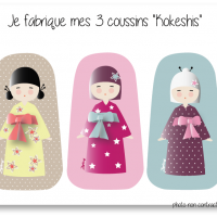 Kit 3 coussins kokeshis